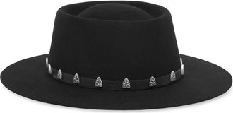 Philipp Plein Accessoires, unisex, Zwart, ONE Size, Wol, Hoed met leren riemnoppen