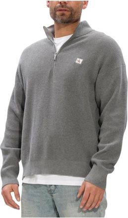 Calvin Klein Heren Truien Vesten Ls Ez Cotton Waffle Quarter Zip - Heren - V-hals truien - Grijs - M - Katoen - Truien & Vesten