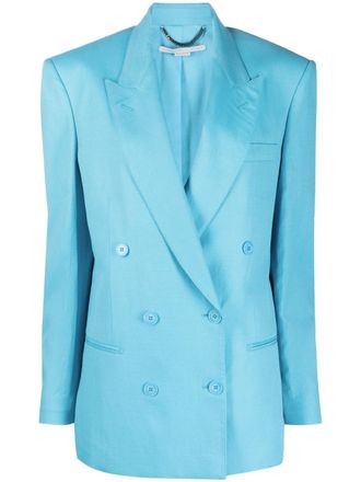 Stella McCartney peak-lapels double-breasted blazer - women - Linen/Flax/Cotton/Viscose/Viscose - 44 - Blue
