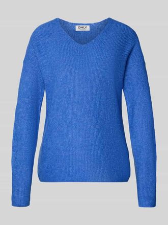 Only Regular Fit Strickpullover mit V-Ausschnitt Modell CAMILLA in Blau Melange, Gr&ouml;&szlig;e XS