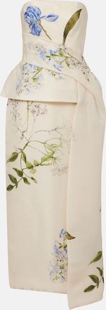 Monique Lhuillier Draped floral silk cocktail dress