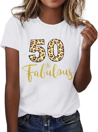 Generic 50th Birthday Gifts for Women Fifty Birthday Shirts 50 Years Old Birthday Party Short Sleeve Graphic T-Shirt 2025 New White