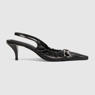Gucci Womens Vittoria Slingback Pump With Elastic, Black, Leather