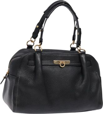 Ferragamo Gancini Handbag Leather Black Leather Handbag (Pre-Owned)