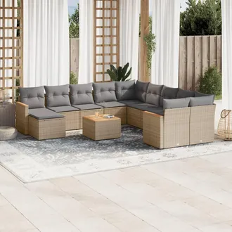vidaXL Set De Sof&aacute;s De Jard&iacute;n 12 Pzas Y Cojines Rat&aacute;n Sint&eacute;tico Marr&oacute;n Vidaxl