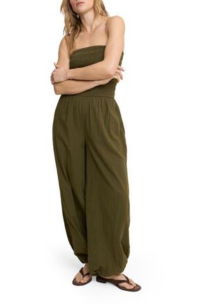 Nobody's Child Carly Strapless Cotton Jumpsuit in Green at Nordstrom, Size 10