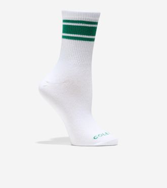 Cole Haan Womens Varsity Stripe Mid Crew Socks - White