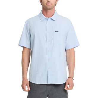Quiksilver Dobby Stripe Classic Short Sleeve Cotton Button-Up Shirt in Skyway at Nordstrom, Size Xx-Large