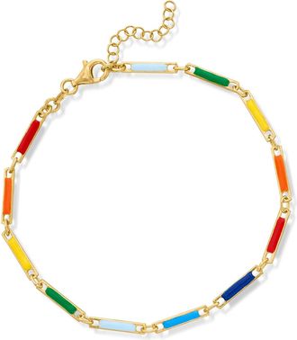 Ross-Simons Italian Multicolored Enamel Bar-Link Anklet in 18kt Gold Over Sterling