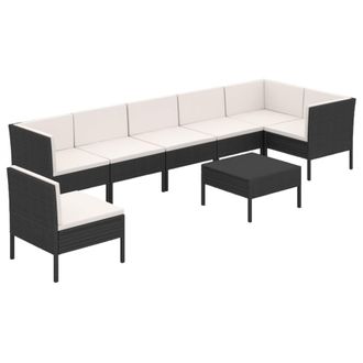 vidaXL 8 Pcs Garden Lounge Set Con Vime Pe Negro