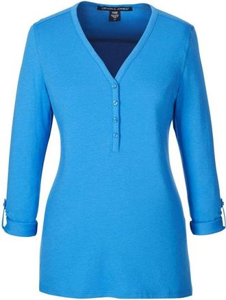 Devon & Jones Womens Perfect Fit Y-Placket Convertible Sleeve Knit Top