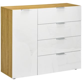 HOMCOM Homcom Aparador De Sal&oacute;n De Alto Brillo Cajonera Y C&oacute;moda Con 4 Cajones Puerta Y Estantes Ajustables Para Comedor Dormitorio 105x35x92 Cm