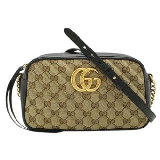 Gucci Pre-owned GG Marmont GG Canvas Shoulder Bag - Dames - Pre-owned - Beige - Maat: ONE Size Leer