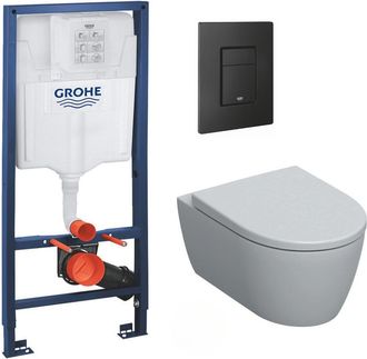 GROHE Bastidor Rapid Sl + Inodoro Suspendido Geberit Icon Con Fijaci&oacute;n Oculta + Placa De Accionamiento Negro Mate (rapidsl-icon-kf0)