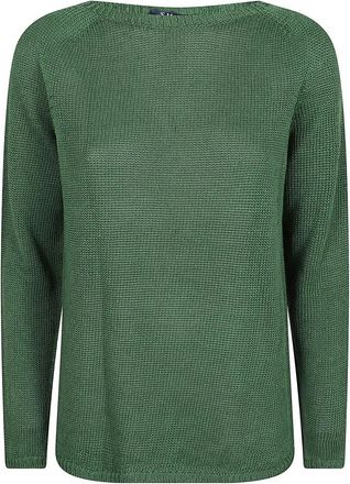 Max Mara S Max Mara Sweaters - Dames - Ronde hals truien - Groen - L - Linnen - Truien & Vesten