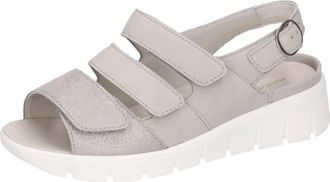 Waldl&auml;ufer Keilsandalette WALDL&Auml;UFER M-WIOLA, Damen, Gr. 4,5 (37,5), grau (hellgrau), Nubukleder, Veloursleder, metallic, Schuhe Keilsandalette, Sandale, Sommers