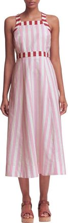 Boden Cross Back Linen Blend Dress in Pink Ivory at Nordstrom, Size 10
