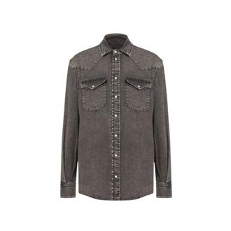 Dondup Camicia Texana Regular in Denim Stretch - - Shirts - Uomo - Nero - XL