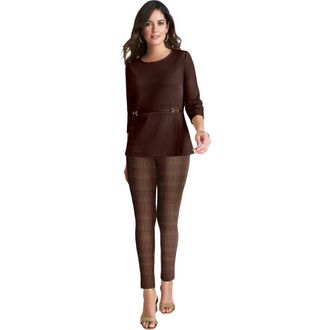 Jessica London Ponte Legging in Brown Plaid at Nordstrom, Size Small