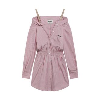 Miu Miu Striped Poplin Dress - female - Miu Miu - Shirt Dresses - Pink - L - Dresses