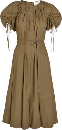 3.1 Phillip Lim Ruched Belted Cotton-poplin Midi Dress - Khaki - 12 (UK16 / XL)
