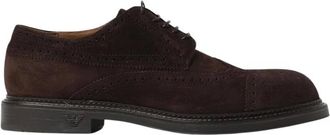 Emporio Armani Laced Shoes, male, Brown, Size: 9 US Classic Suede Brogue Lace-up Shoes