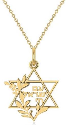 Allurez Jewish Star Of David Am Yisrael Chai Pendant Necklace 14K in Yellow Gold at Nordstrom, Size 18