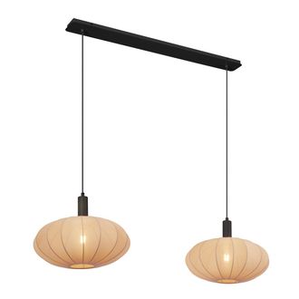 QAZQA Japandi L&aacute;mpara Colgante Japandi Negra Con Pantalla De Tela Marr&oacute;n 2 Luces - Bida Textil /acero Rectangular /redonda Adecuado Para Led Max. 2 X 15 Wat