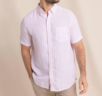 Southern Tide Linen Crepe Myrtle Stripe Sportshirt In Riviera Rose