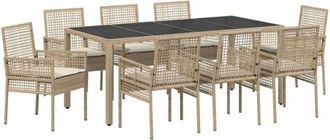 vidaXL Conjunto De Comedor De Jard&iacute;n 9 Pcs Beige Rat&aacute;n Pe Vidaxl