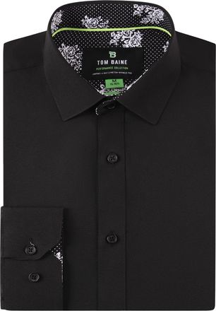 Tom Baine Men Slim Fit Performance Long Sleeve Solid Dress Shirt, Black Solid, Medium