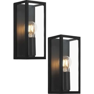Loops 2 PACK Wall Light Colour Black Shade Clear Glass Metal Box Frame Bulb E27 1x60W