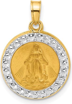 Diamond2Deal 14k Yellow Gold and White Rhodium Hollow Miraculous Mary Plain Back Medal