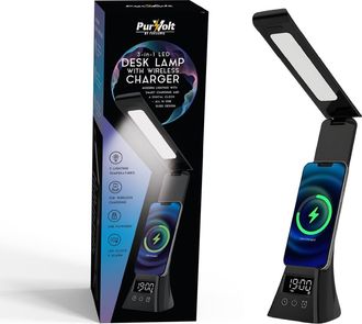 Pursonic 3-in-1 LED Desk Lamp with Wireless Charger and Alarm Clock in Black at Nordstrom