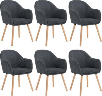 Woltu 6x Sillas De Comedor Sillas De Cocina Giratorias Con Patas De Metal Para Comedor. Asiento De Pana. Patas De Madera. Gris Oscuro - Woltu