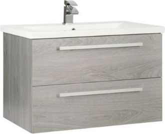 Clifton Silver Oak 2 Drawer Wall Hung Unit with Ceramic Basin 80cm Wide