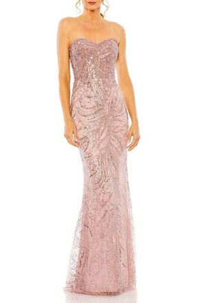Mac Duggal Strapless Rhinestone Embellished Trumpet Gown in Blush at Nordstrom, Size 10