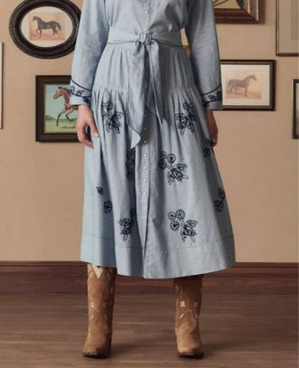 The Great. Embroidered Highland Skirt In Chambray