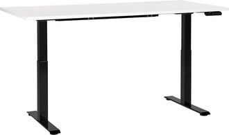 Beliani Escritorio De Altura Regulable El&eacute;ctrico Oficina Moderna Patas Cuadradas 160 X 72 Cm Tablero Blanco Soporte De Acero Negro Destines