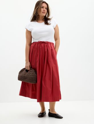 Contemporaine Womens Satiny drawcord-waist skirt