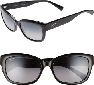 Maui Jim Plumeria 55mm PolarizedPlus2 Cat Eye Sunglasses in Gloss Black/neutral Grey at Nordstrom