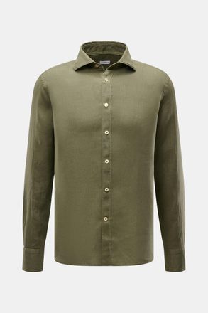 Braun Hamburg Men - Linen shirt shark collar olive