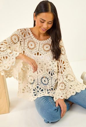 Roman Crochet Flare Sleeve Top