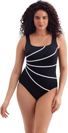 Longitude Fan Tank Long Torso Modern Leg One-Piece Swimsuit in Black And White at Nordstrom, Size 10