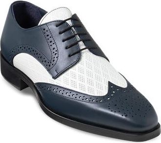 Paul Fredrick Leather Wing Tip Derby Shoes in Navy/white at Nordstrom, Size 10.5