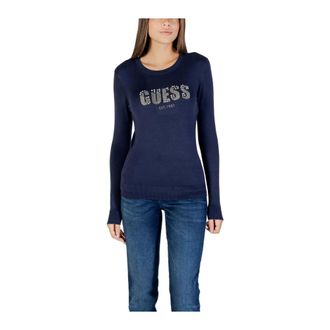 Guess Long Sleeve T-Shirts, female, Blue, XS, Blue Knitwear with Rhinestone Details