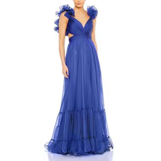 Mac Duggal Sleeveless Ruffle Tiered Cut-Out Chiffon Gown in Cobalt at Nordstrom, Size 2