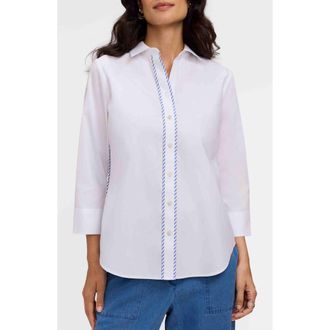 Foxcroft Marni Trim Shirt in White at Nordstrom, Size X-Large