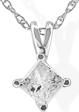 Pompeii3 1/3Ct Princess Cut Solitaire Diamond 14K White Gold Pendant & Chain