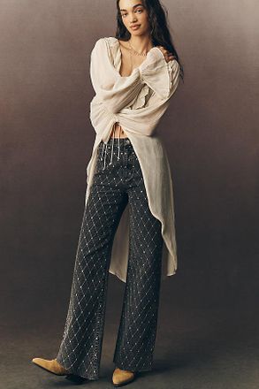 LE JEAN Column High-Rise Wide-Leg Embellished Jeans